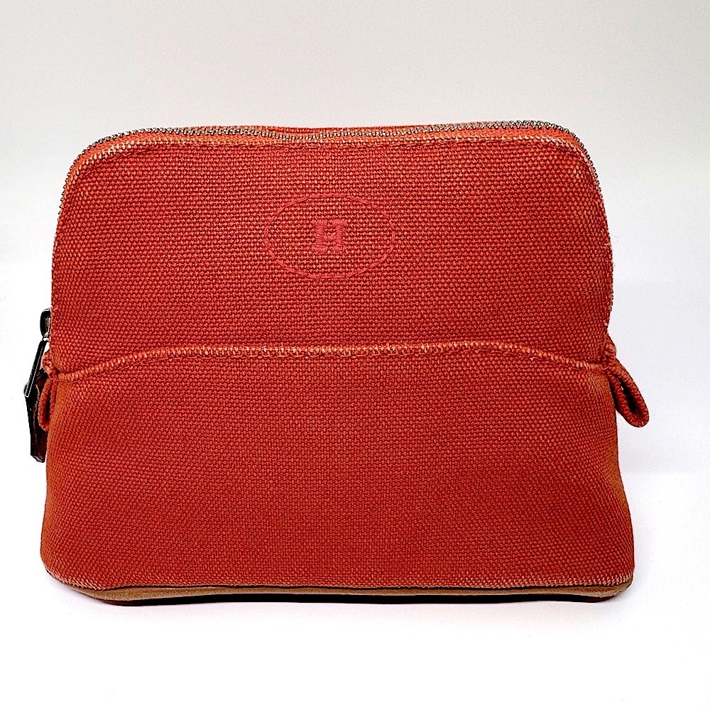 Hermès Pouch Bolide Mini Mini Pouch Orange Toile H Canvas Travel Case Rare AUTH